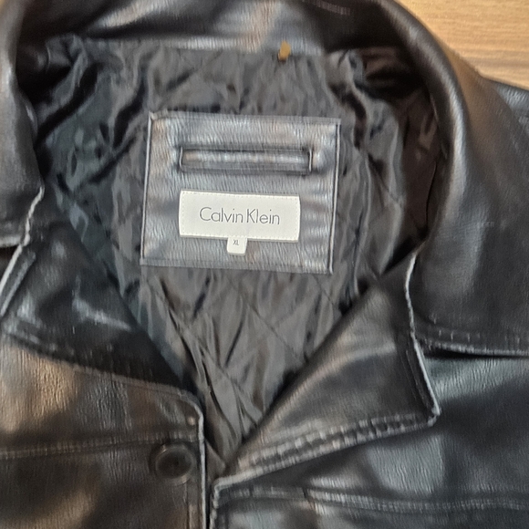 Calvin Klein Black Leather Jacket Men’s XL Quilted Lined - Picture 3 of 10